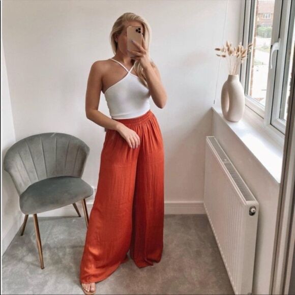 ZARA Flowy Wide Leg Pants Copper - Picture 6 of 9